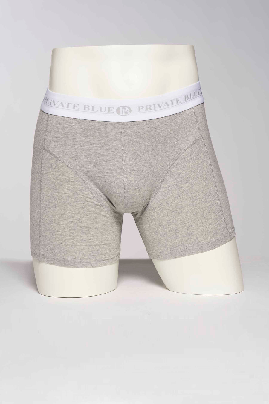 Grijs gemêleerde boxer van PRIVATE BLUE, met wit logo-bedrukt elastiek.