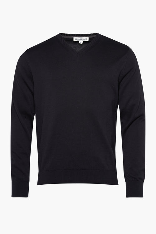 Pull col V Noir - PRIVATE BLUE