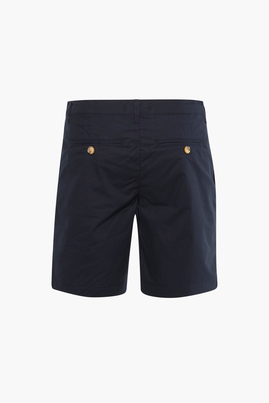 Marineblauwe korte broek van PRIVATE BLUE, met knoopbare achterzakken.