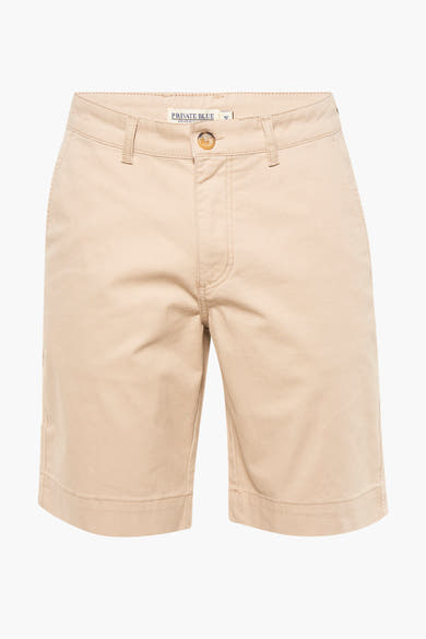 Korte beige canvas short van PRIVATE BLUE, rechte pasvorm en gestikte zomen.