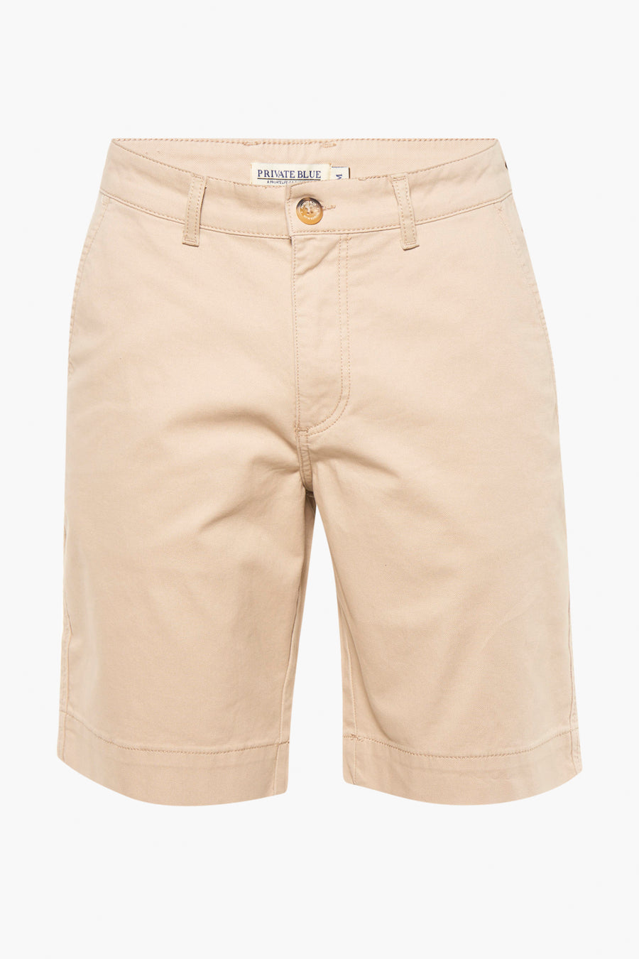 Korte beige canvas short van PRIVATE BLUE, rechte pasvorm en gestikte zomen.