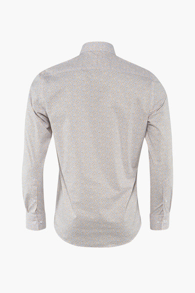 Blaauw-shirt met lange mouwen van PRIVATE BLUE, met een subtiel bloemmotief op lichte grond, rugweergave.