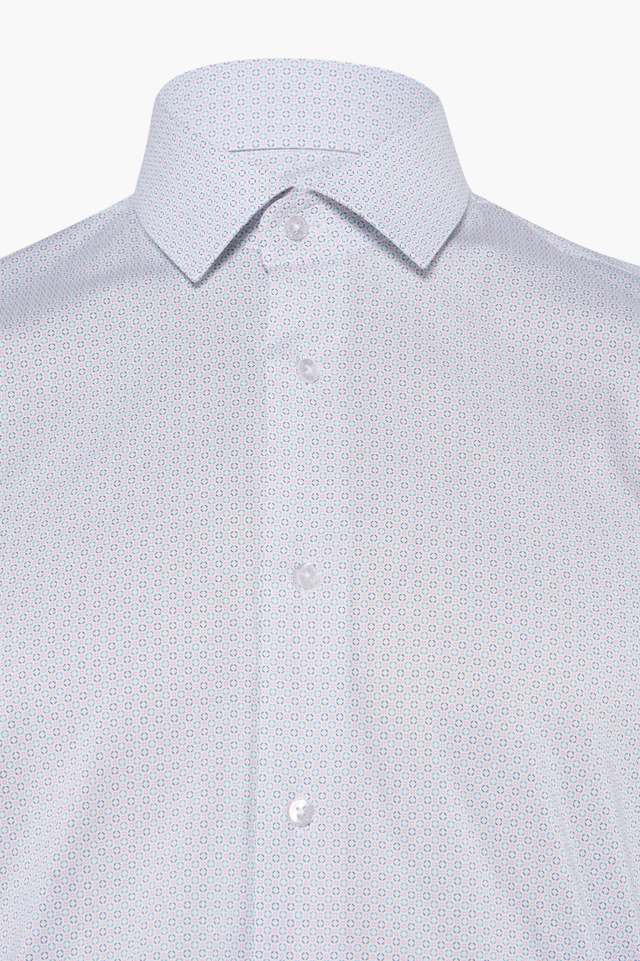 Chemise à manches longues verte de PRIVATE BLUE, à motifs géométriques et boutonnée.