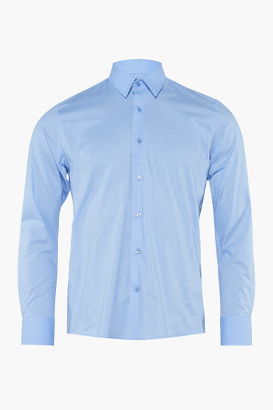 Blauw overhemd met lange mouwen van PRIVATE BLUE, met centrale knoopsluiting en klassieke kraag.