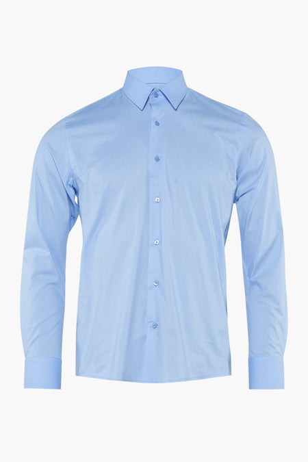 Blauw overhemd met lange mouwen van PRIVATE BLUE, met centrale knoopsluiting en klassieke kraag.