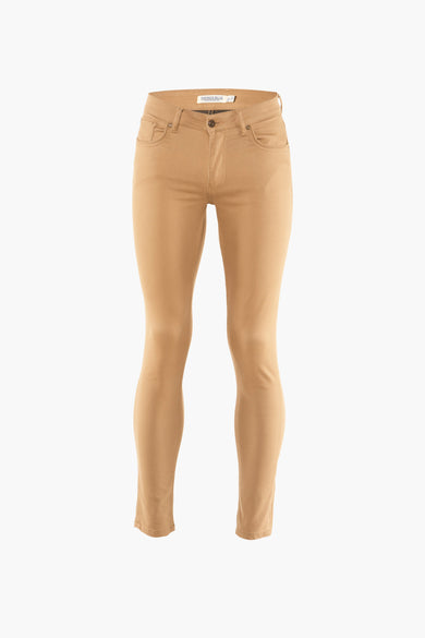 Pantalon coloré beige de PRIVATE BLUE, coupe ajustée, avec poches avant et arrière.