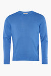 Ronde hals trui blauw van PRIVATE BLUE, met geribbelde breiwerk op de kraag en het bovenlichaam.