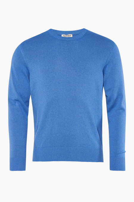 Ronde hals trui blauw van PRIVATE BLUE, met geribbelde breiwerk op de kraag en het bovenlichaam.