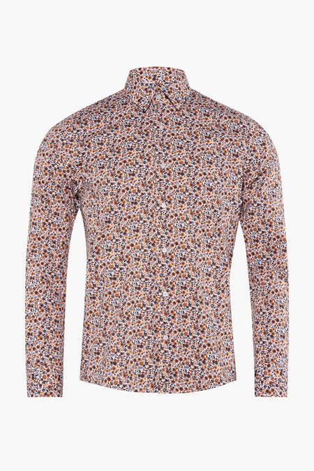 Chemise à manches longues multicolore de PRIVATE BLUE, à motif floral sur fond blanc.