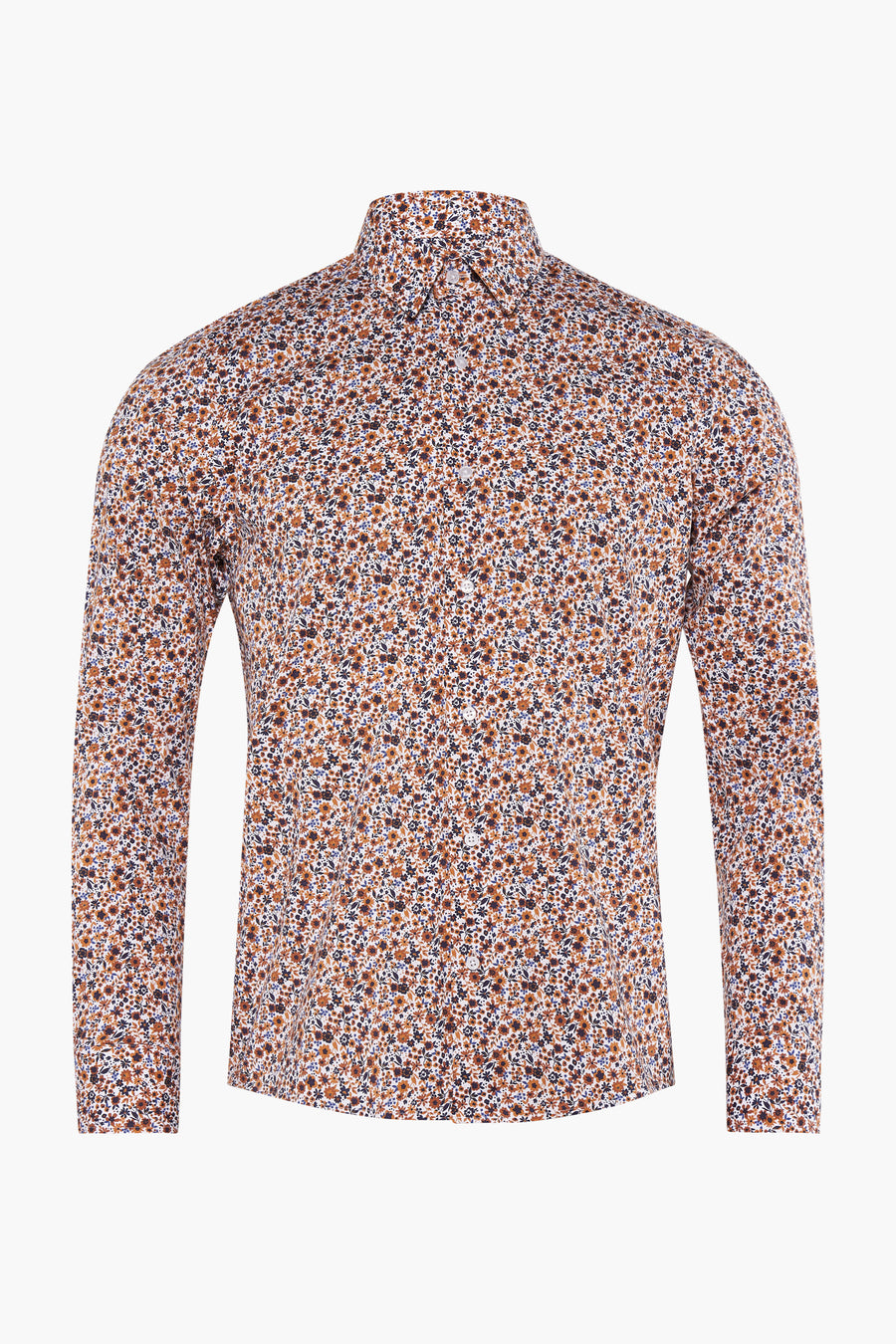 Chemise à manches longues multicolore de PRIVATE BLUE, à motif floral sur fond blanc.