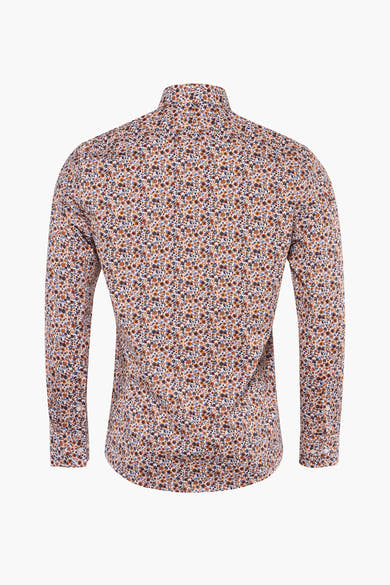 Chemise à manches longues multicolore de PRIVATE BLUE avec motif floral sur fond blanc, vue arrière.
