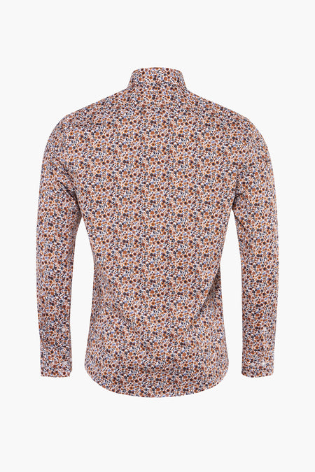 Chemise à manches longues multicolore de PRIVATE BLUE avec motif floral sur fond blanc, vue arrière.