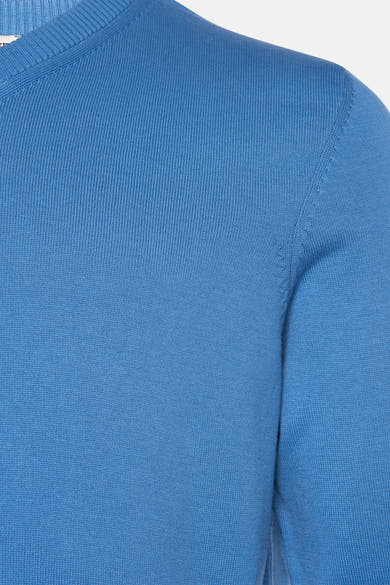 Blauwe katoenen trui van PRIVATE BLUE, met gebreide textuur en lange mouwen.