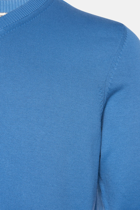 Blauwe katoenen trui van PRIVATE BLUE, met gebreide textuur en lange mouwen.