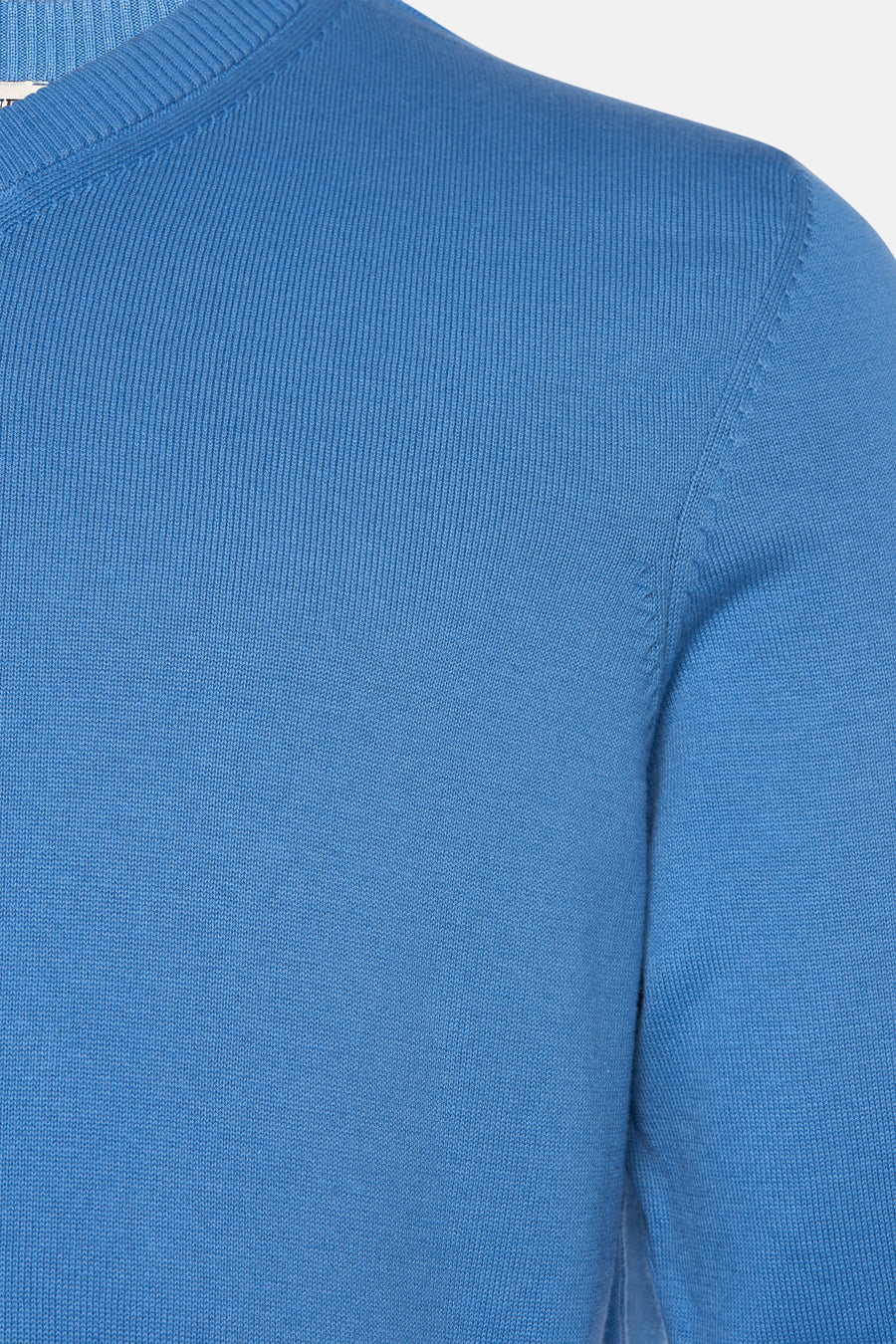 Blauwe katoenen trui van PRIVATE BLUE, met gebreide textuur en lange mouwen.
