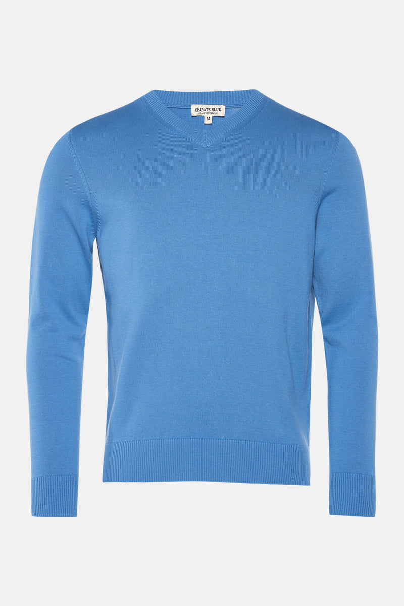 Pull met V-hals - blauw