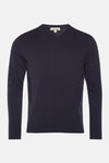 Pull bleu marine à col en V de Private Blue, en maille côtelée fine.