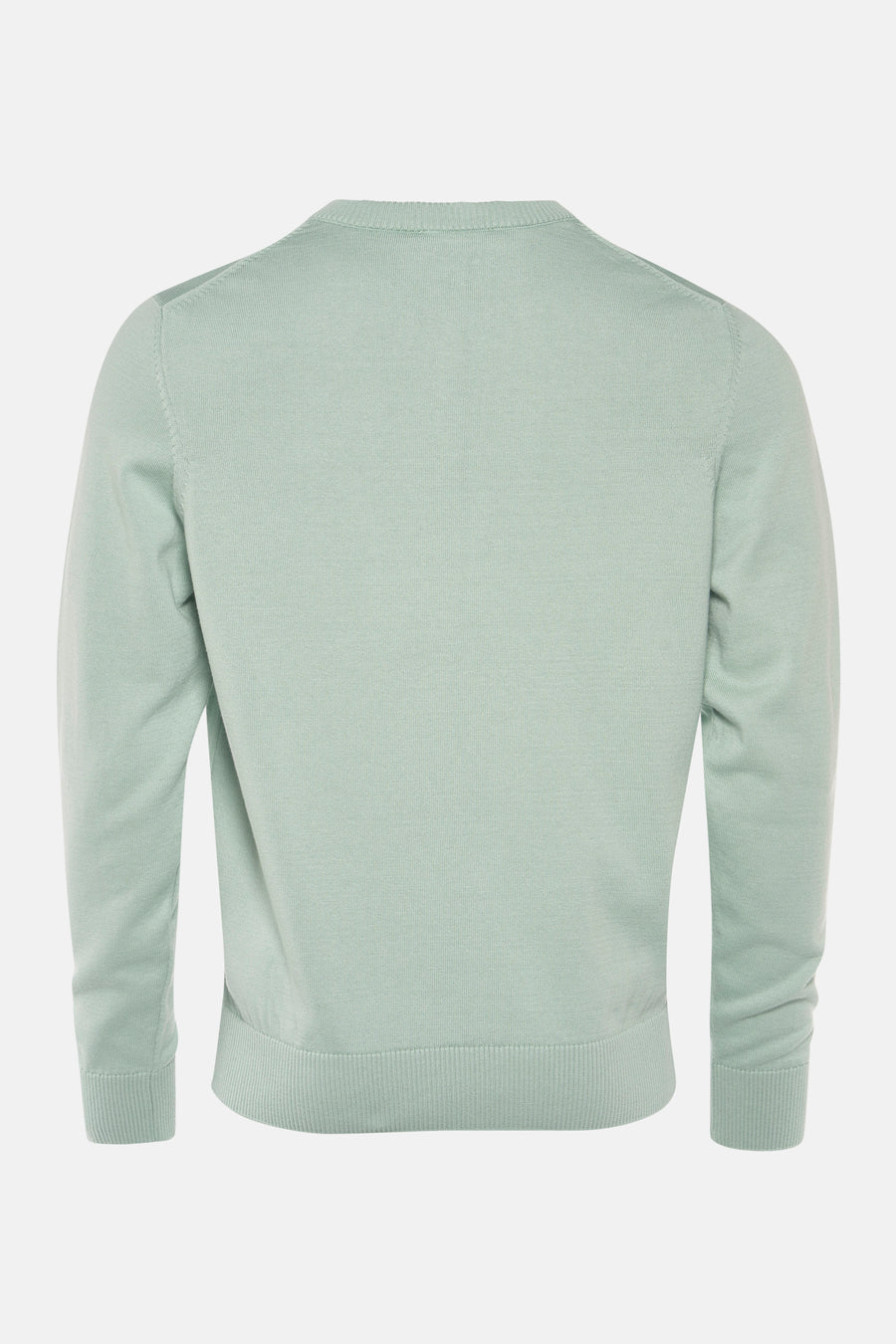 Pull à col en V vert de PRIVATE BLUE, vue arrière, en maille fine.