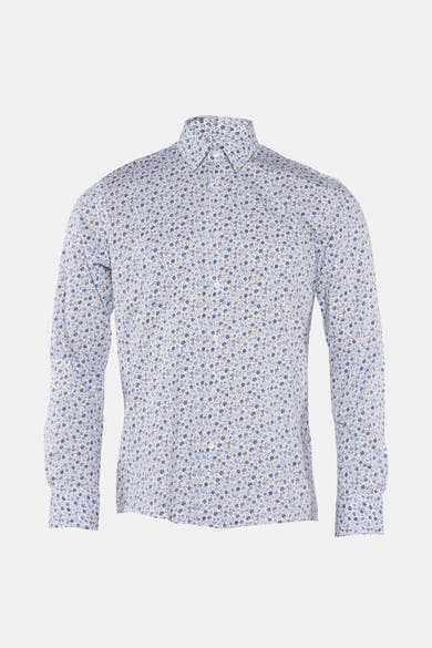 Blauw overhemd met lange mouwen van PRIVATE BLUE, all-over bloemenprint, met knopen.