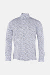 Blauw overhemd met lange mouwen van PRIVATE BLUE, all-over bloemenprint, met knopen.