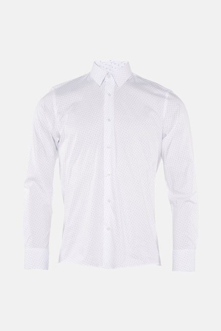 Wit overhemd met lange mouwen en stippen van PRIVATE BLUE, met een klassieke pasvorm en een witte knoopsluiting.