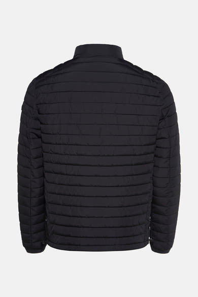 Veste courte noire de PRIVATE BLUE, matelassée avec un col montant, vue de dos.