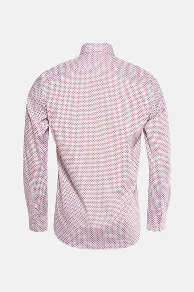 Chemise à manches longues multicolore de PRIVATE BLUE, avec motif à pois rouges et coupe ajustée, vue de dos.
