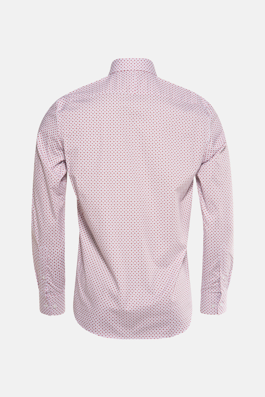 Chemise à manches longues multicolore de PRIVATE BLUE, avec motif à pois rouges et coupe ajustée, vue de dos.
