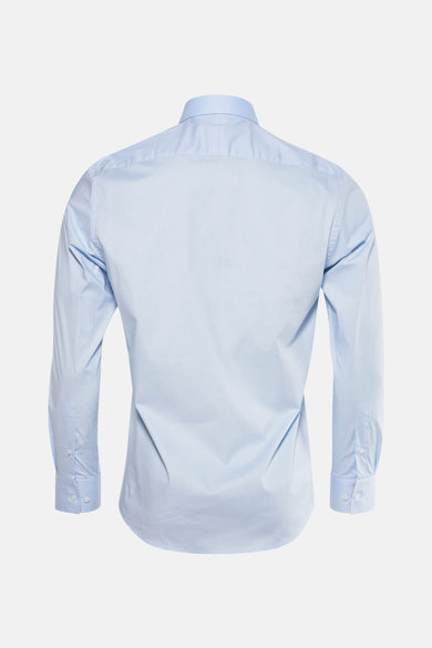 Chemise à manches longues bleue de PRIVATE BLUE, vue de dos, avec des boutons aux poignets.