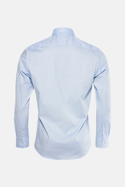Chemise à manches longues bleue de PRIVATE BLUE, vue de dos, avec des boutons aux poignets.