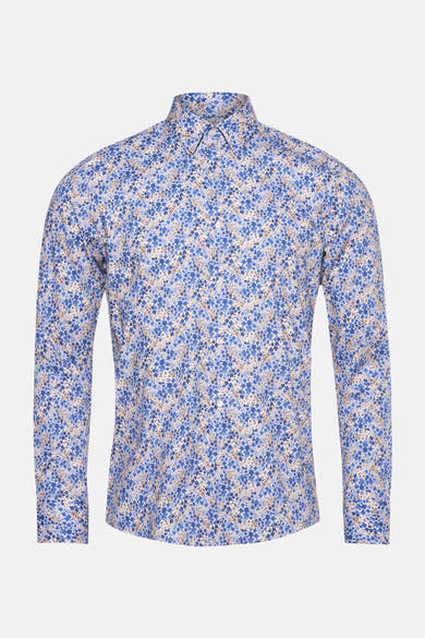 Chemise à manches longues bleue de PRIVATE BLUE avec un motif floral et une coupe classique.