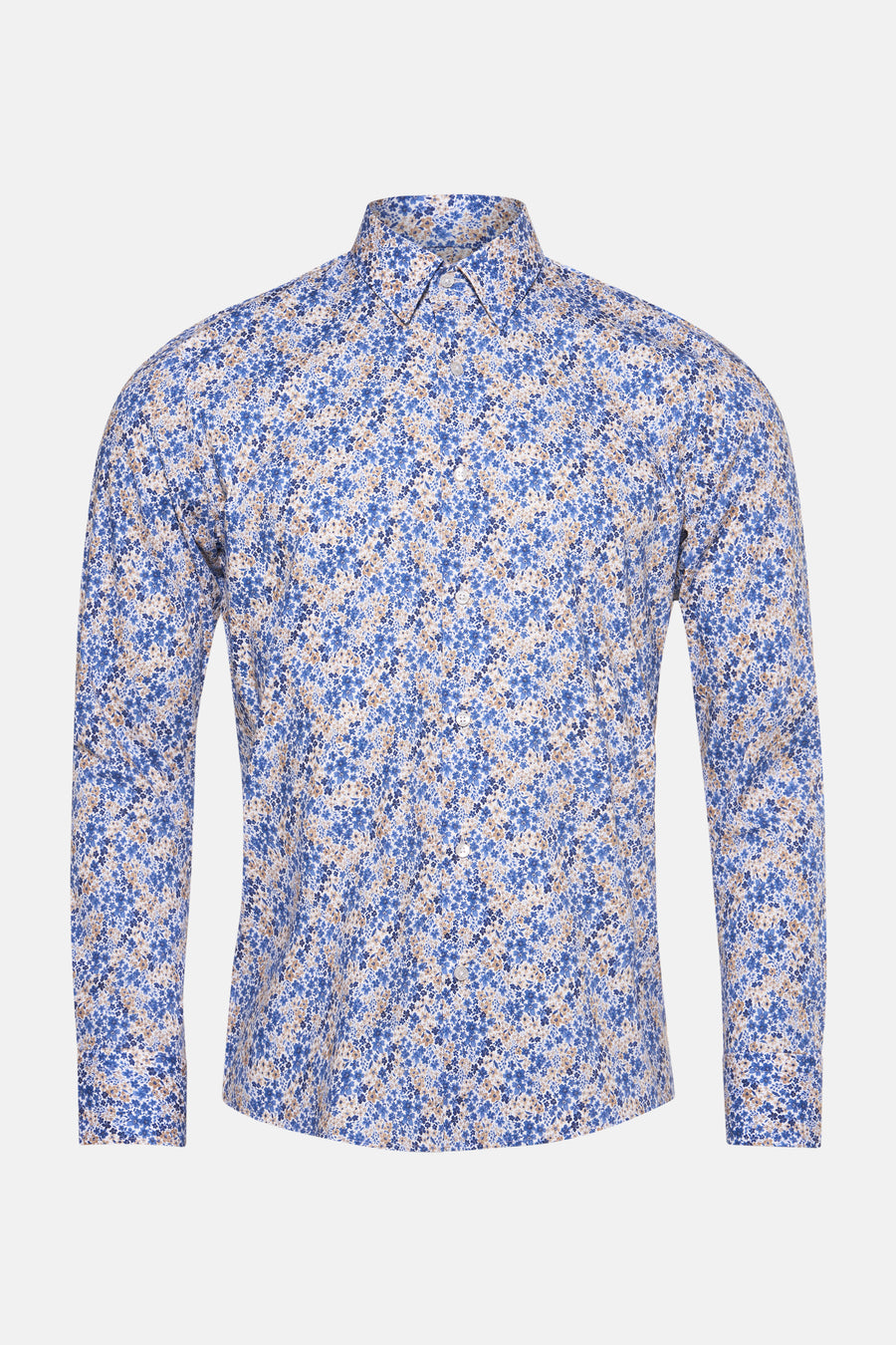 Chemise à manches longues bleue de PRIVATE BLUE avec un motif floral et une coupe classique.