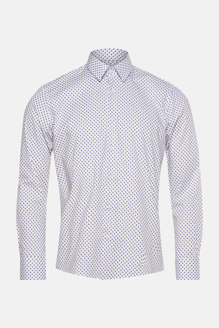 Multikleuren overhemd met lange mouwen van PRIVATE BLUE, geometrisch patroon op een witte achtergrond.