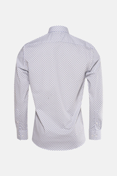 Multikleuren overhemd met lange mouwen van PRIVATE BLUE, geometrisch patroon op een witte achtergrond, achterzijde.