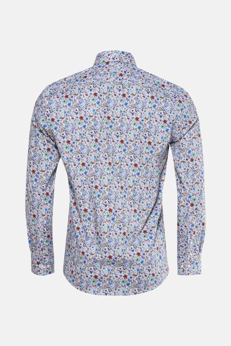Multikleurig overhemd met lange mouwen van PRIVATE BLUE met bloemenprint en nauwsluitende pasvorm, achterzijde.