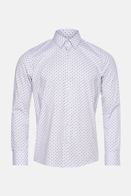 Blauw overhemd met lange mouwen van Private Blue, met geometrisch patroon en knopen.