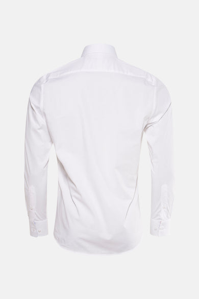 Chemise blanche à manches longues de PRIVATE BLUE, vue de dos, avec des poignets boutonnés.