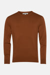 Bruin pull met ronde hals van PRIVATE BLUE, in effen ribgebreid op een neutrale achtergrond.