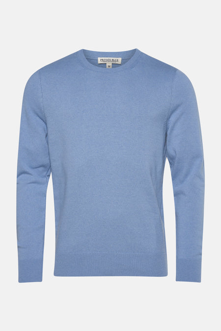 Blauwe coltrui van PRIVATE BLUE in fijne breinaald en klassieke pasvorm.