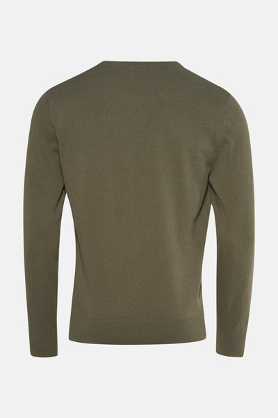 Pull à col rond kaki de PRIVATE BLUE, vue arrière, en maille fine et unie.
