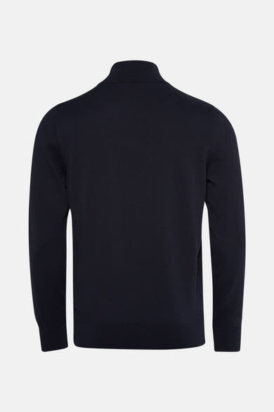 Pull à col rond bleu de PRIVATE BLUE, avec texture tricotée, en vue arrière.
