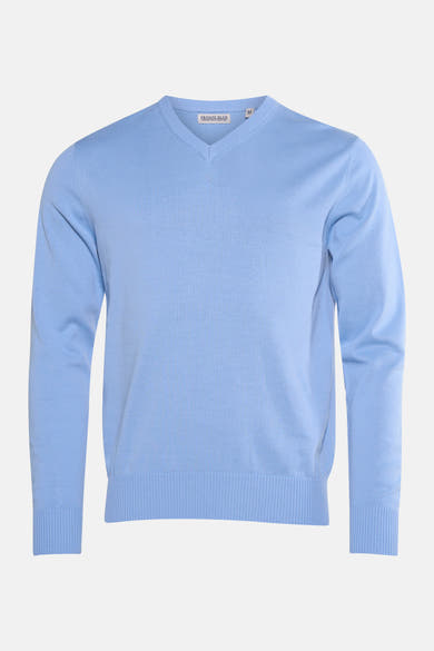 V-hals trui blauw van PRIVATE BLUE, in fijne breinaald en klassieke pasvorm.