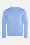 V-hals trui blauw van PRIVATE BLUE, in fijne breinaald en klassieke pasvorm.