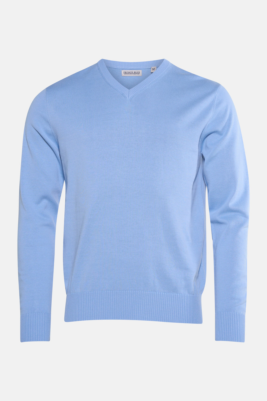 V-hals trui blauw van PRIVATE BLUE, in fijne breinaald en klassieke pasvorm.