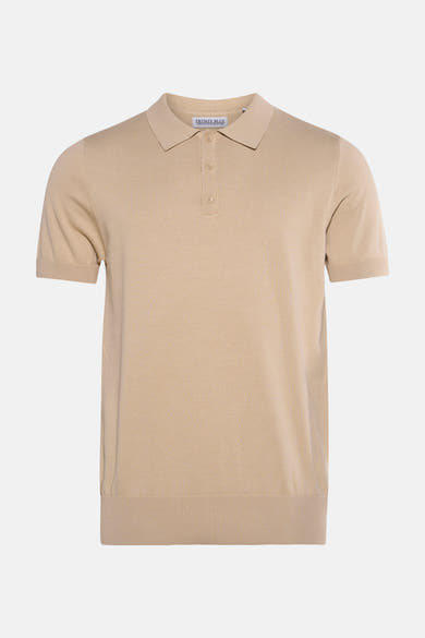 Beige gebreid poloshirt van PRIVATE BLUE, met kraag en knoopsluiting.