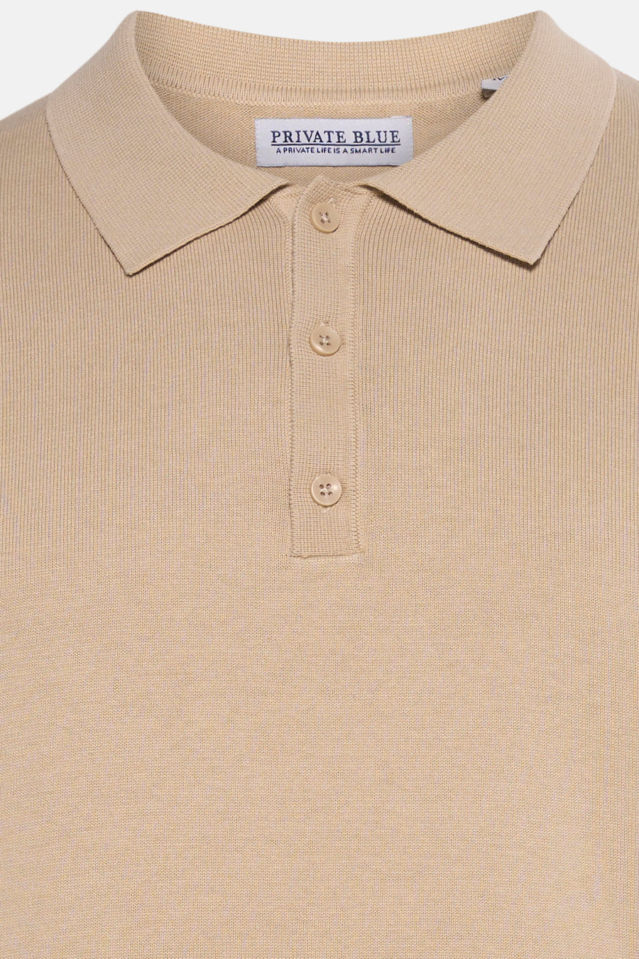 Beige V-hals trui van PRIVATE BLUE, met knopen en klassieke kraag.