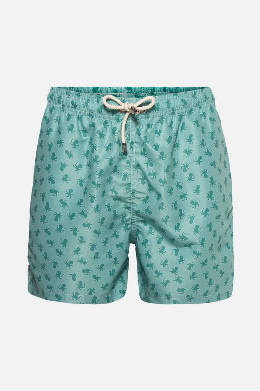 Groene zwembroek van PRIVATE BLUE met een toon-op-toon octopuspatroon en een achterzak met knoop.