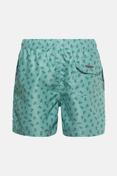 Groene zwembroek met octopusprint van Private Blue, met achterzak met knoop.