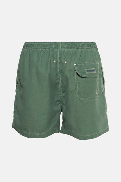 Groene zwembroek van PRIVATE BLUE, met een opgestikte zak en zichtbare naden.
