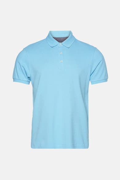 Blauwe polo met korte mouwen van PRIVATE BLUE, achtergezicht, van katoenen pique.